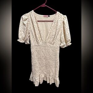 Adorable boutique smocked polkadotted V-neck dress by Chi Chi London large